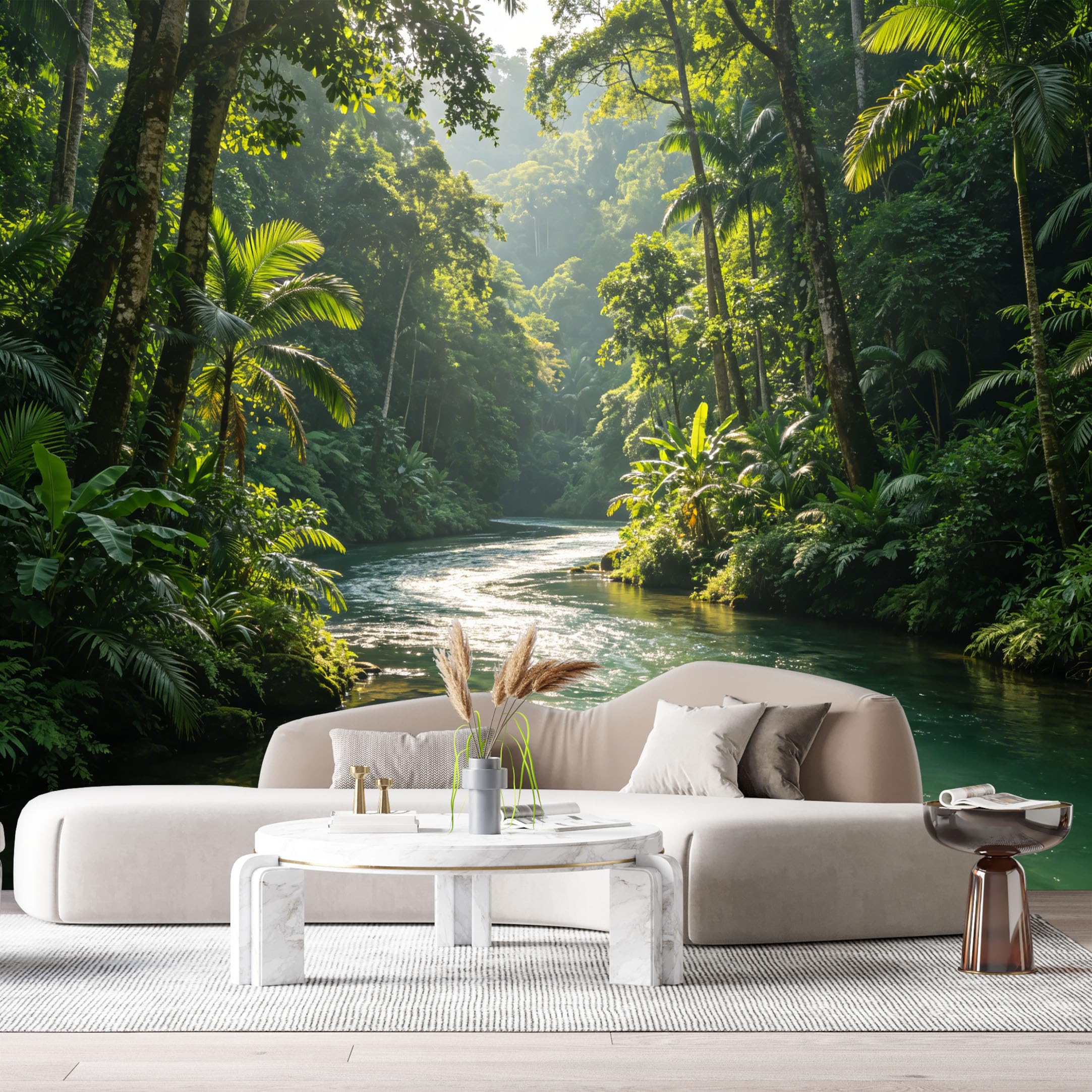 Custom Size Wall Murals Tropical Jungle River Landscape Palm Trees Sunlight Nature SelfAdhesive Wall Fabric Removable Large Wallpaper for Photo Living Room