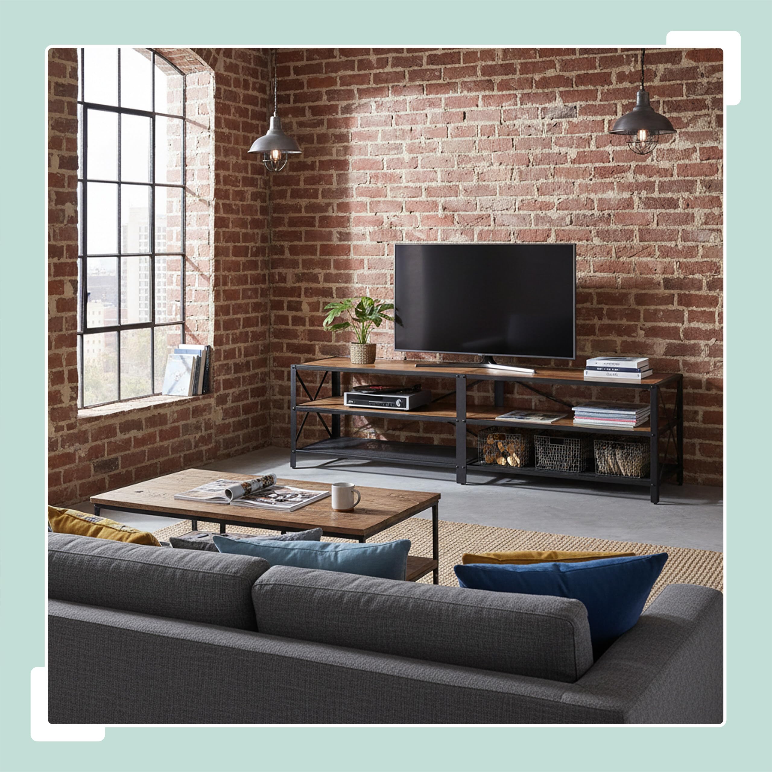 Relaxdays Mobile TV Lowboard, 4 Scomparti, Fino a 75 Pollici, HxLxP: 52x180x39 cm, Marrone/Nero