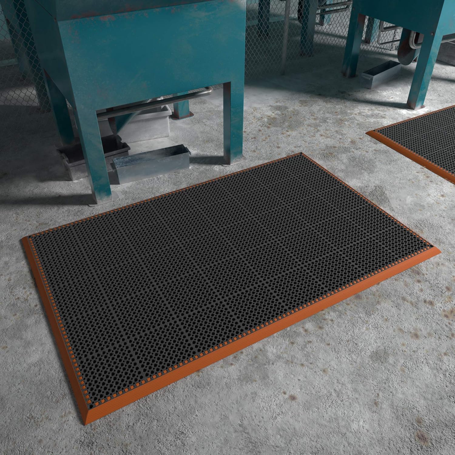 Suреr Dеаl Prоduсt AmazonCommercial 4-Sided Safety Ramp Border for Anti-Fatigue Drainage Mat, Heavy Duty Rubber with Grit for Enhanced Traction, 40 X 64, 7/8 Thickness, Black and Orange Grease-Resistant
