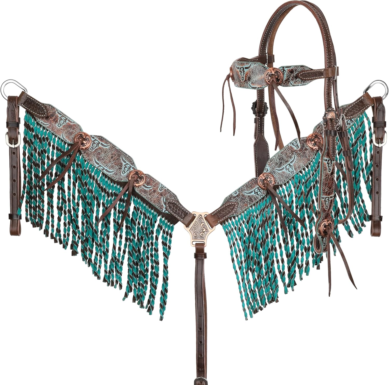 Showman Weathered Steer Twist Browband Headstall & Breast Collar Set
