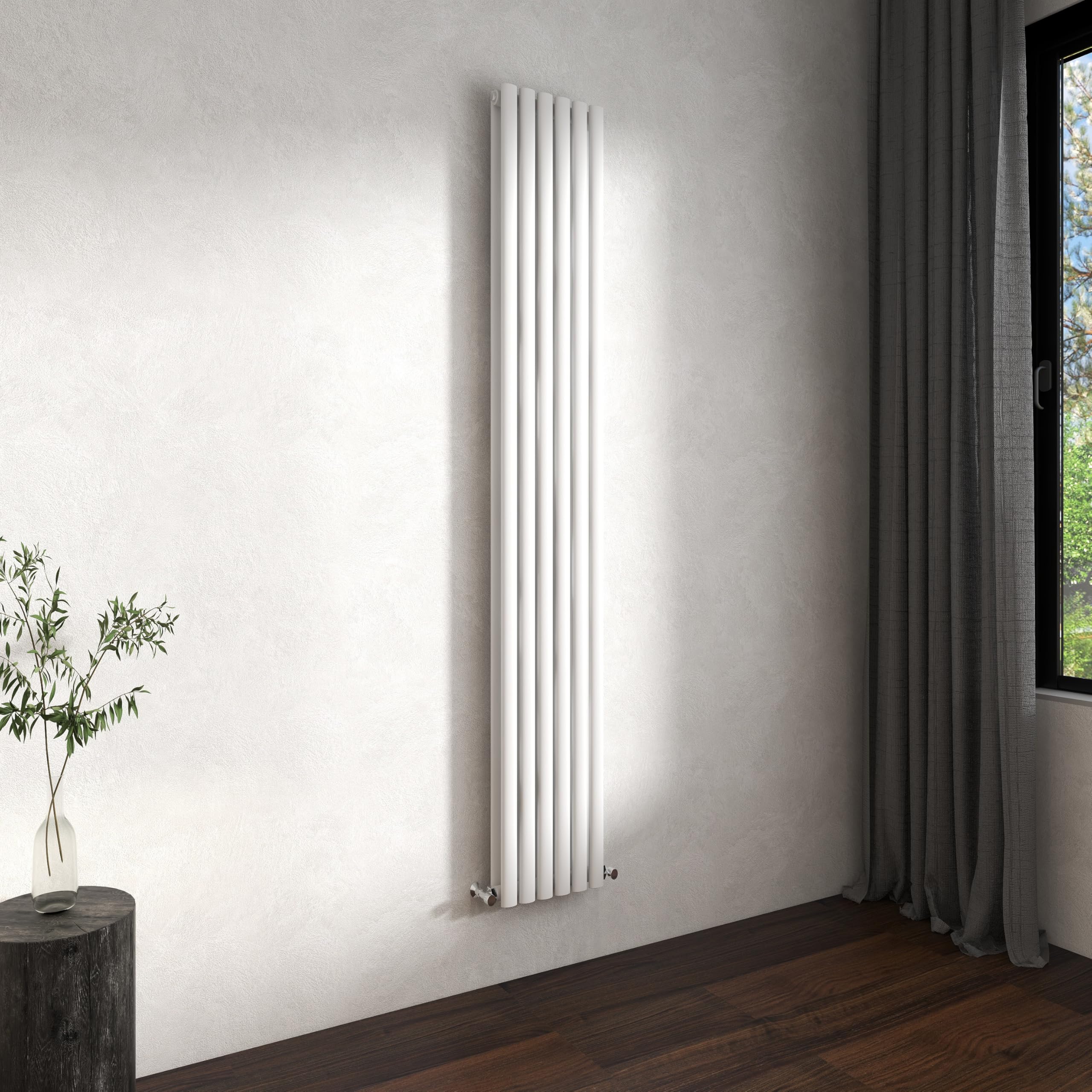 Traditional Vertical Oval Column Radiator, 1800x354mm Gloss White Modern Heating Radiators, Double Panel Wall Mounted Heater Rads, Perfect for UK Hallway, Living Room Central Heating,Tall Radiator