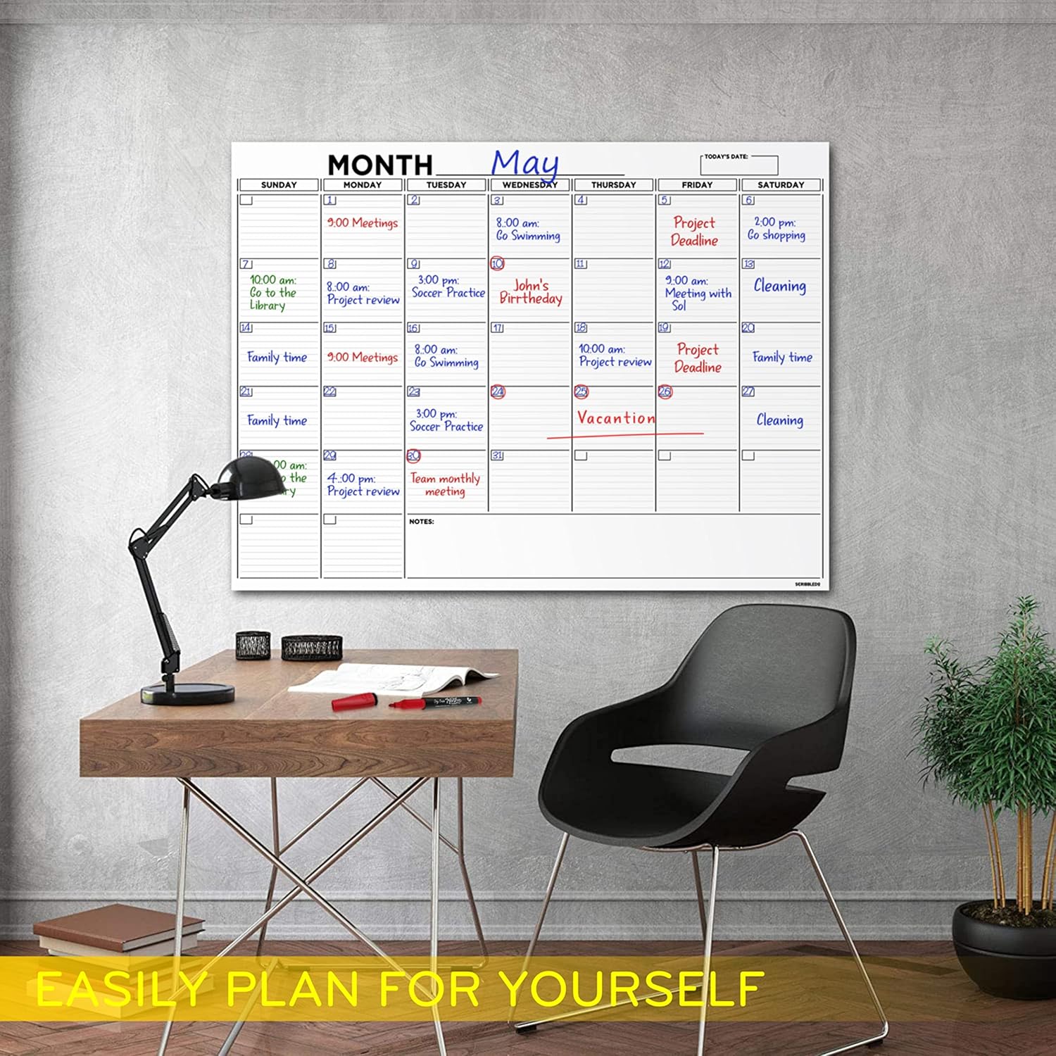 Large 36"x48" White Board Calendar Blank Dry Erase Calendar for Wall Big Dry Erase Wall Calendar Monthly Large Wall Calendar Dry Erase Board Planner Includes 6 Markers Eraser Push Pins & Mounting Tape
