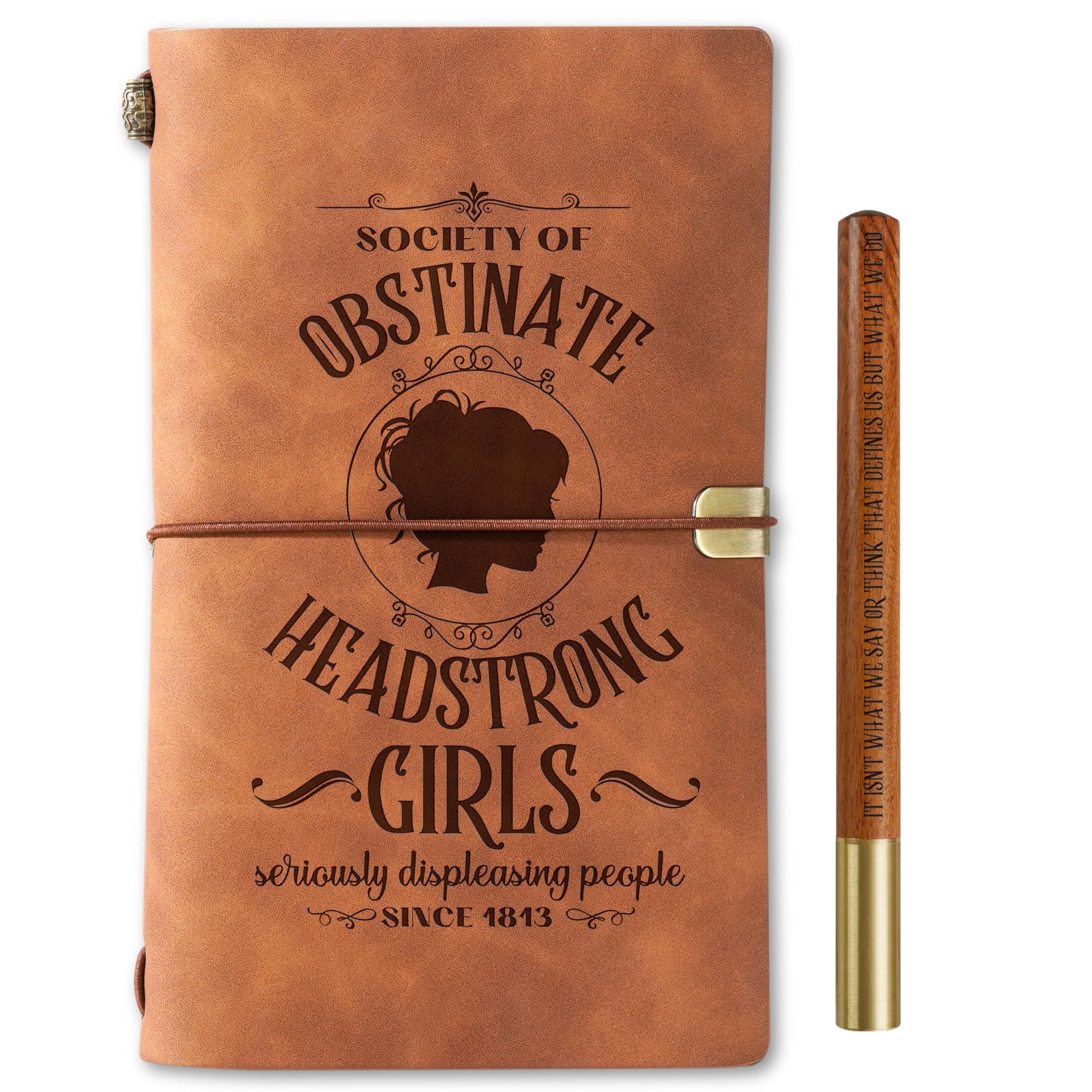 InnoBeta Jane Austen Gifts Journal Pen Set, Jane Austen Gifts for Jane Austen Fans, Pride and Prejudice Gifts, 7.8"x5" Leather Embossed Refillable Notebook for Birthday, Christmas