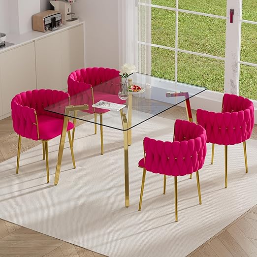Amazon.com - HAIZAO 5 Pieces Modern Gold Dining Table Set, 51'' Small ...