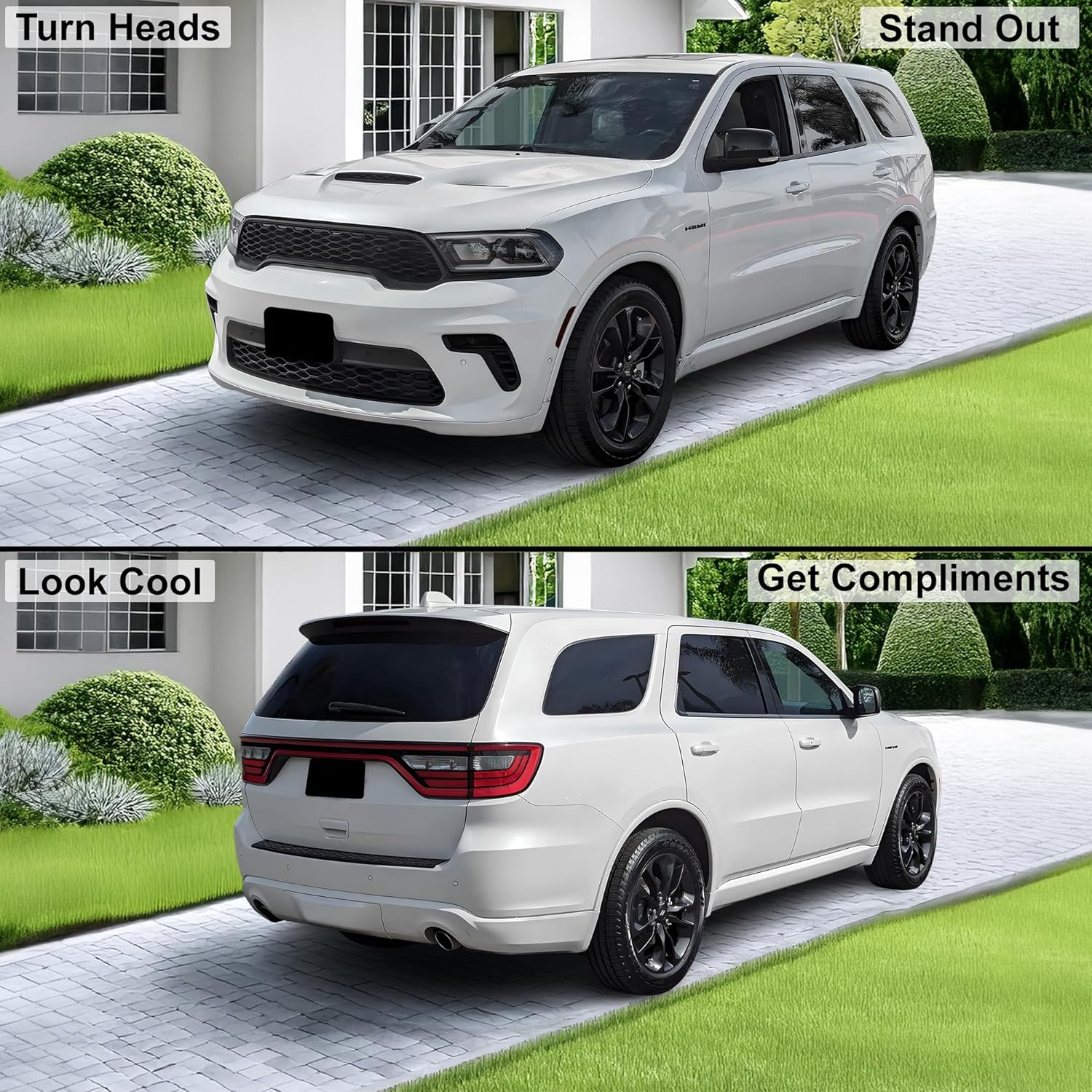 BOGAR TECH DESIGNS Tinted Fog Third Brake Light and Side Markers Overlay Tint Kit Compatible with Dodge Durango 2021-2025, Dark