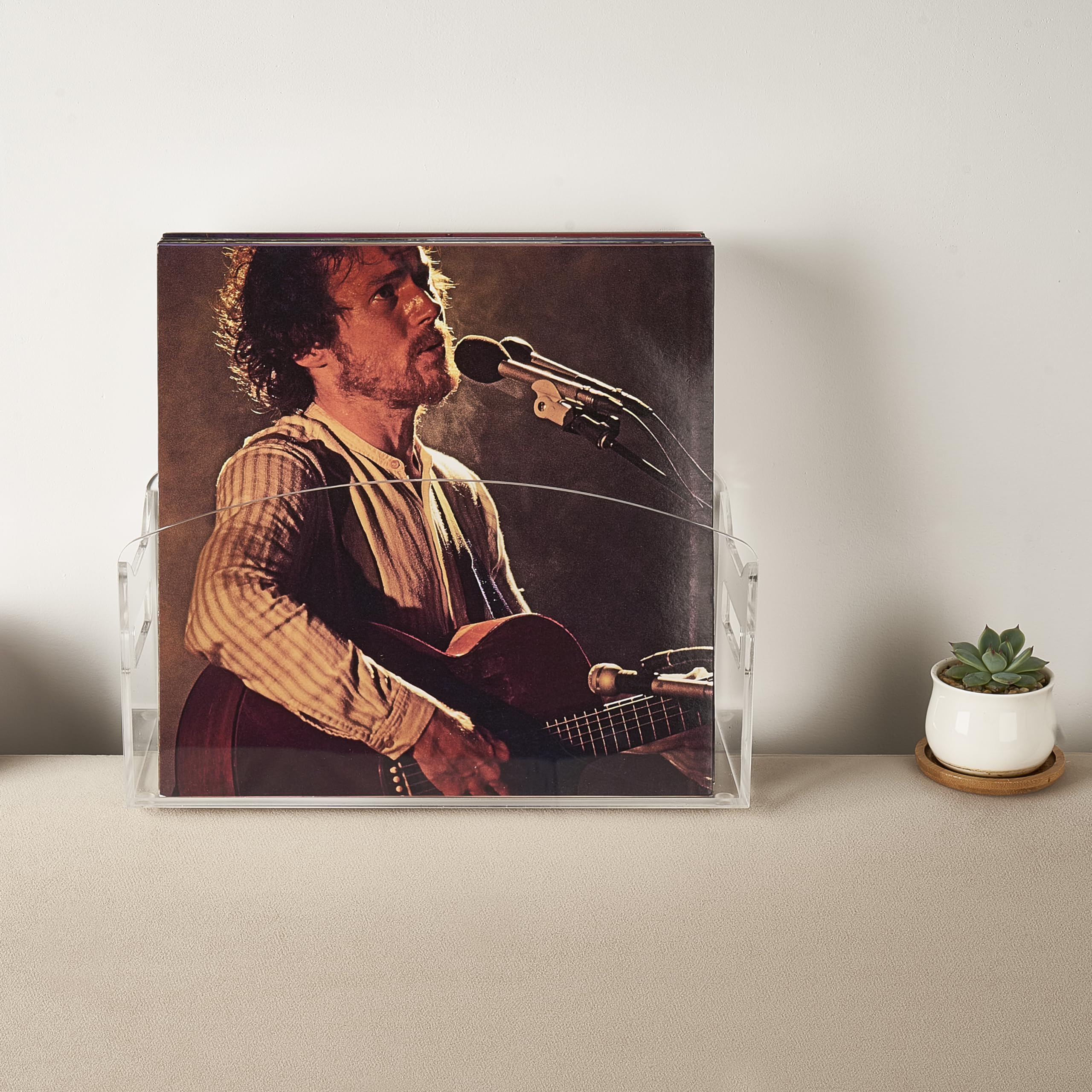 Schallplatten Aufbewahrung - Acryl Schallplattenständer, Durchsichtiges Vinyl Halter, Modern Plattenregal mit Griffen, Schallplatten Halter & lp Ständer für 35-45 LPs
