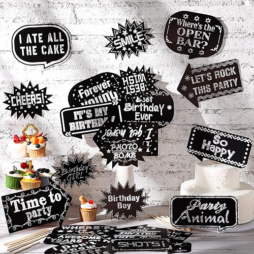 Miniatura 4 de Outus 24 piezas de accesorios para fotos de cumpleaños, fotomatón, accesorios con palo para cumpleaños, bodas, graduaciones, fiestas de Año Nuevo,