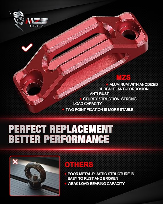 MZS T-Track Mount Tie Down Anchors for Roof Rack/Crossbars/T-Rail Red 4PC | Aluminium Cleats with T-Slot Bolts & Nuts, Rust Proof Surface, Fit SUV Truck Pickup RV Kayak Boat Canoe with T/C Channels