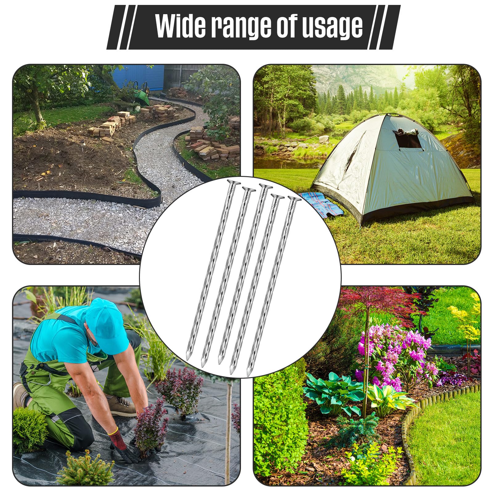 Nuenen Lot de 350 piquets de jardin en spirale en métal de 15,2 cm - Piquets pour gazon artificiel - Piquets d'ancrage pour bordures de gazon artificiel - Clous d'ancrage pour gazon artificiel