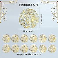 Vista 5 de Snowkingdom Disposable Gold Placemats Set of 12 Metallic Round 13 Inch Foil Mesh Pressed Fall Table Mates 12 Pack Gold Doilies for Dining Table