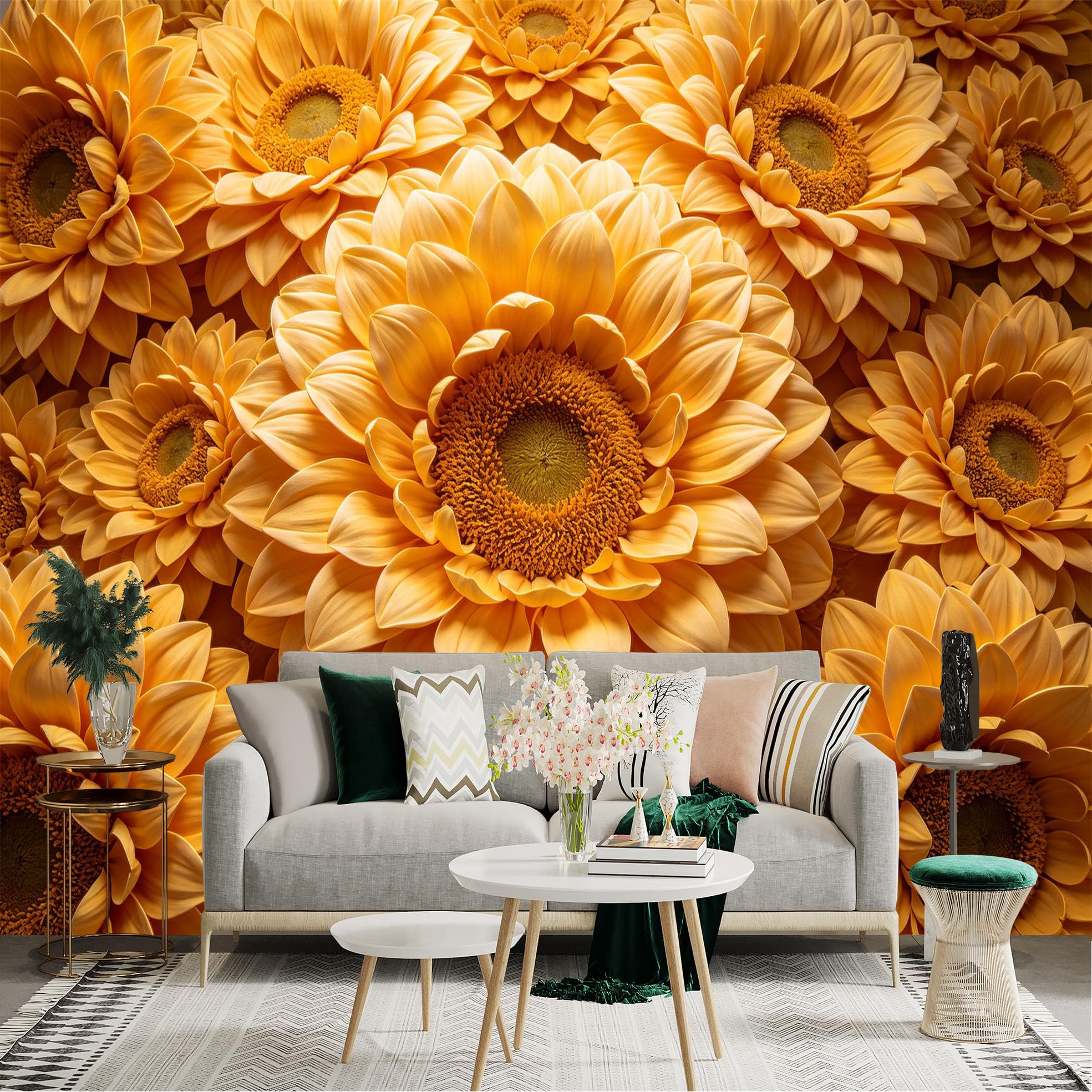 Lnzczhyre Dbh260521910 Custom Size Wall Sticker Mural， Vibrant Golden Sunflowers， Blooming Petals， Warm Floral Arrangement， Nature Inspired Art， For Wall Decoration， Peelandstick Wall Decals.