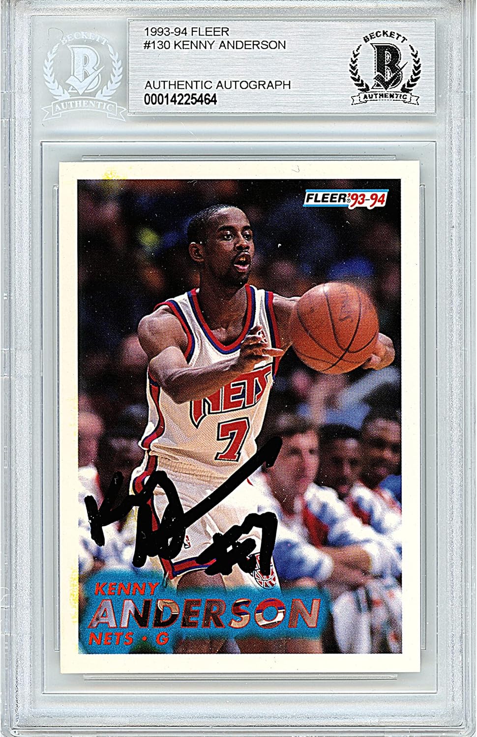 Kenny Anderson Autographed 1993 1994 Fleer #130 Basketball Trading Card Slab Beckett BAS Authentic Slabbed COA Played For Brooklyn Nets New Jersey Nets NBA
