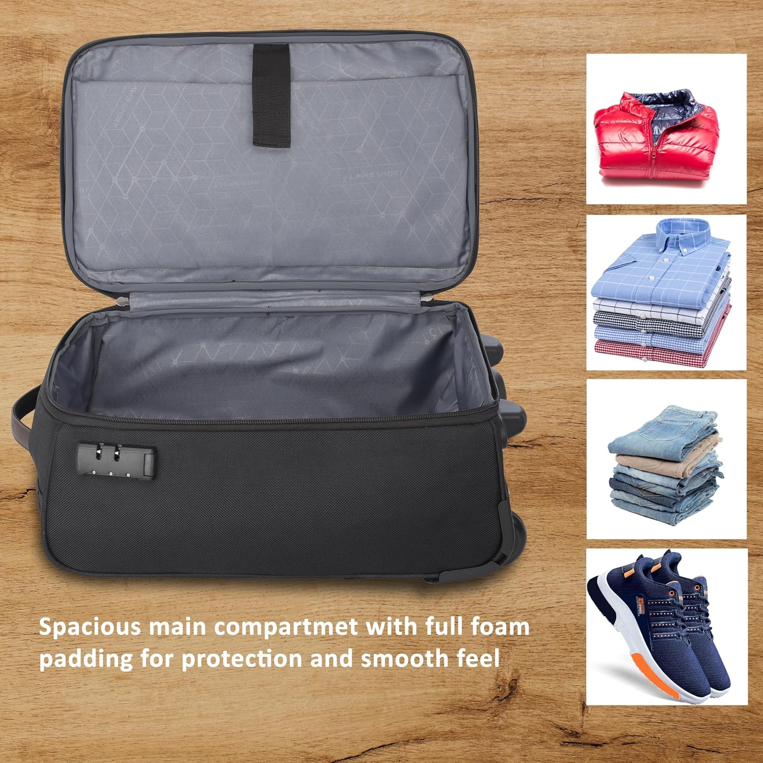 Lavie Sport 45 cms Matrix Wheel Duffle Bag | Laptop Compatiable and Combi Lock, Brown, 45 Cms, Lavie Sport 45 cms Matrix Wheel Duffle Bag | Laptop Compatiable and Combi Lock | (Black/Choco)