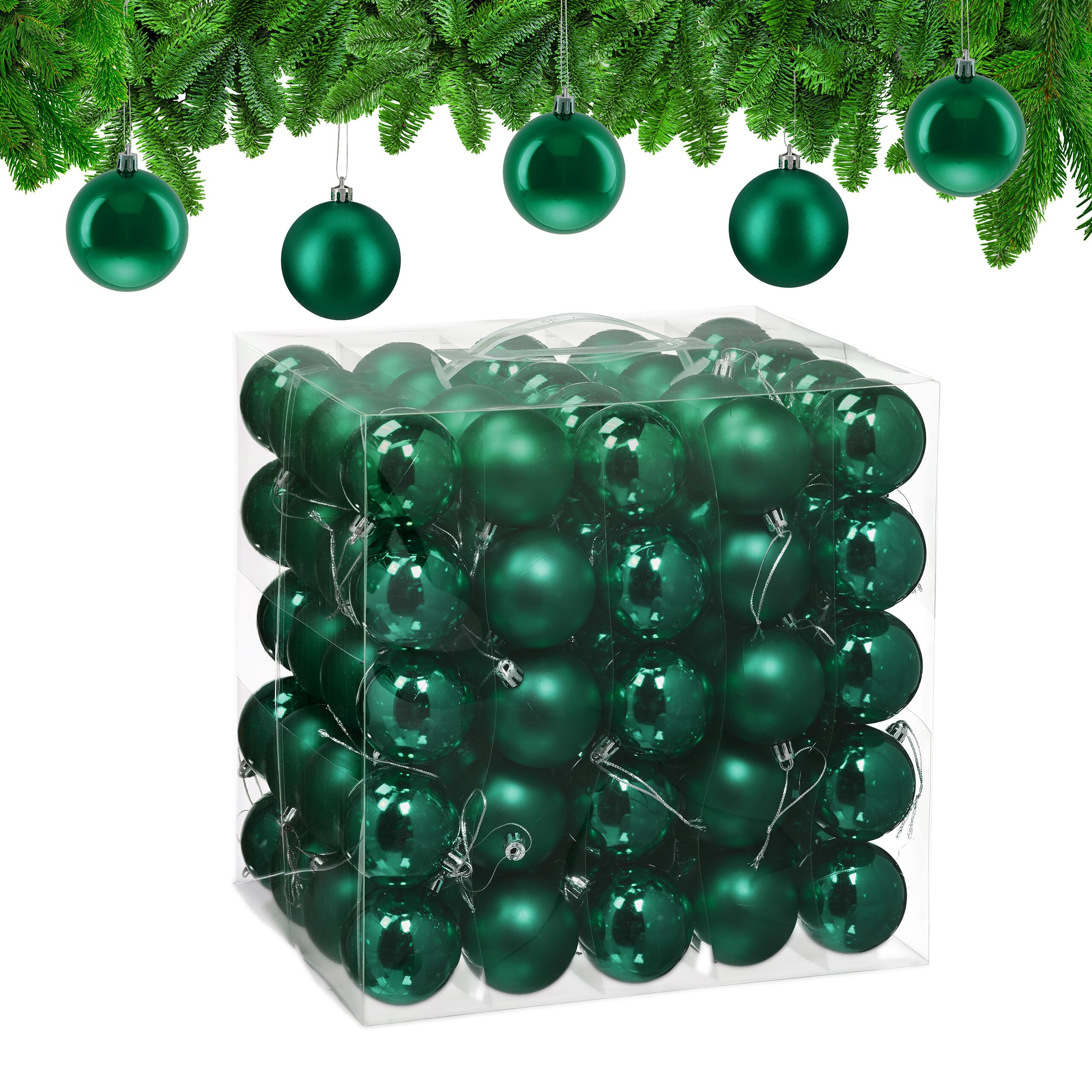 Relaxdays Boule de Noël, lot Pratique de 100, Plastique Robuste, pour décorer Le Sapin, diamètre : 6 cm, Vert foncé