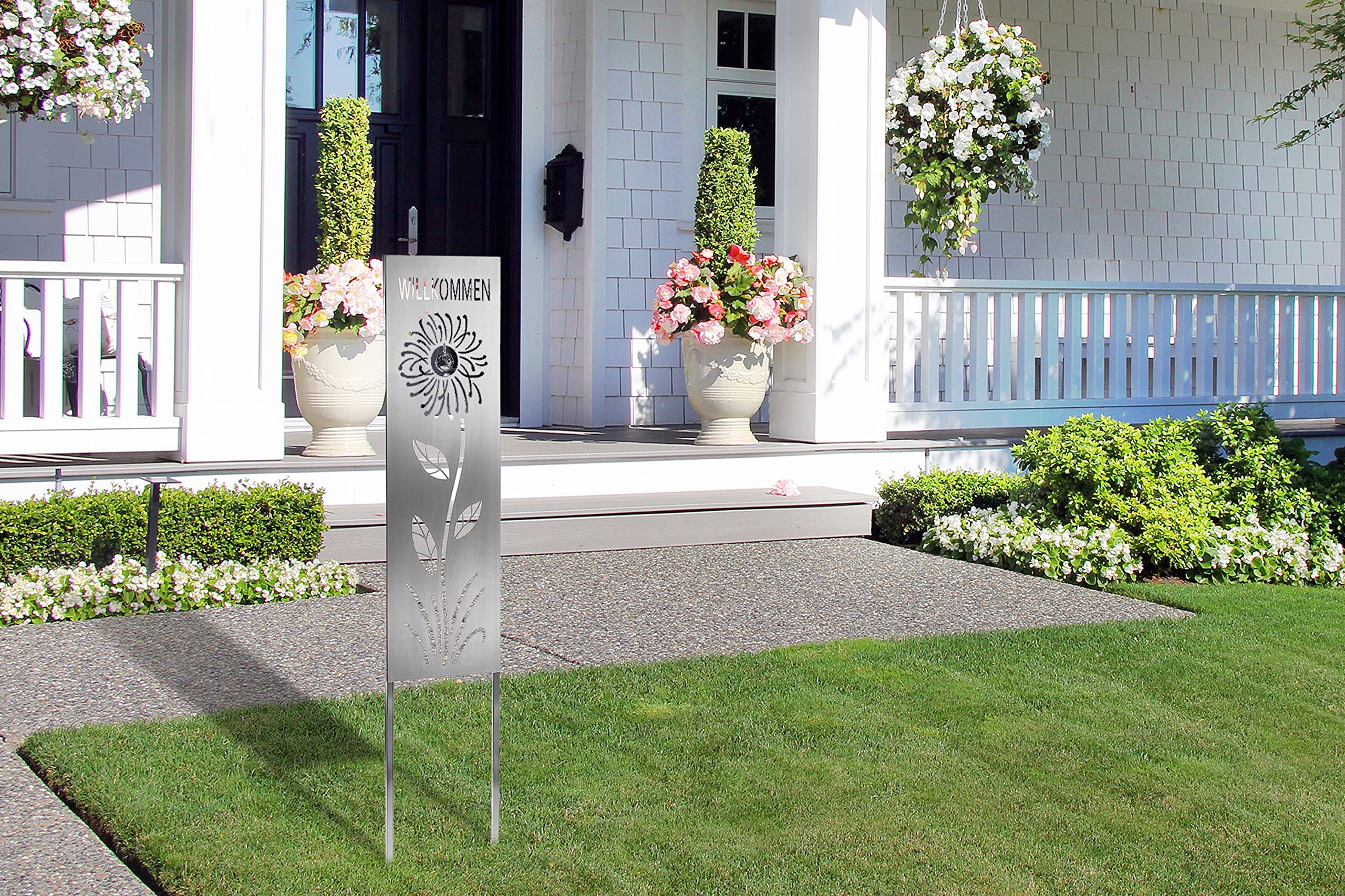 Kobolo Gartentafel Sunflower 117cm Metall 117 cm Silber