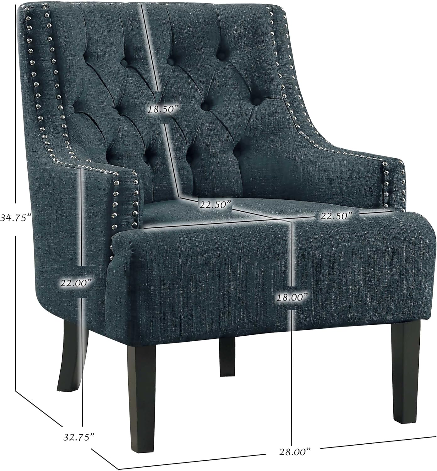 Indigo Transitional Accent Chair with Nailhead Trim and Tufted Back