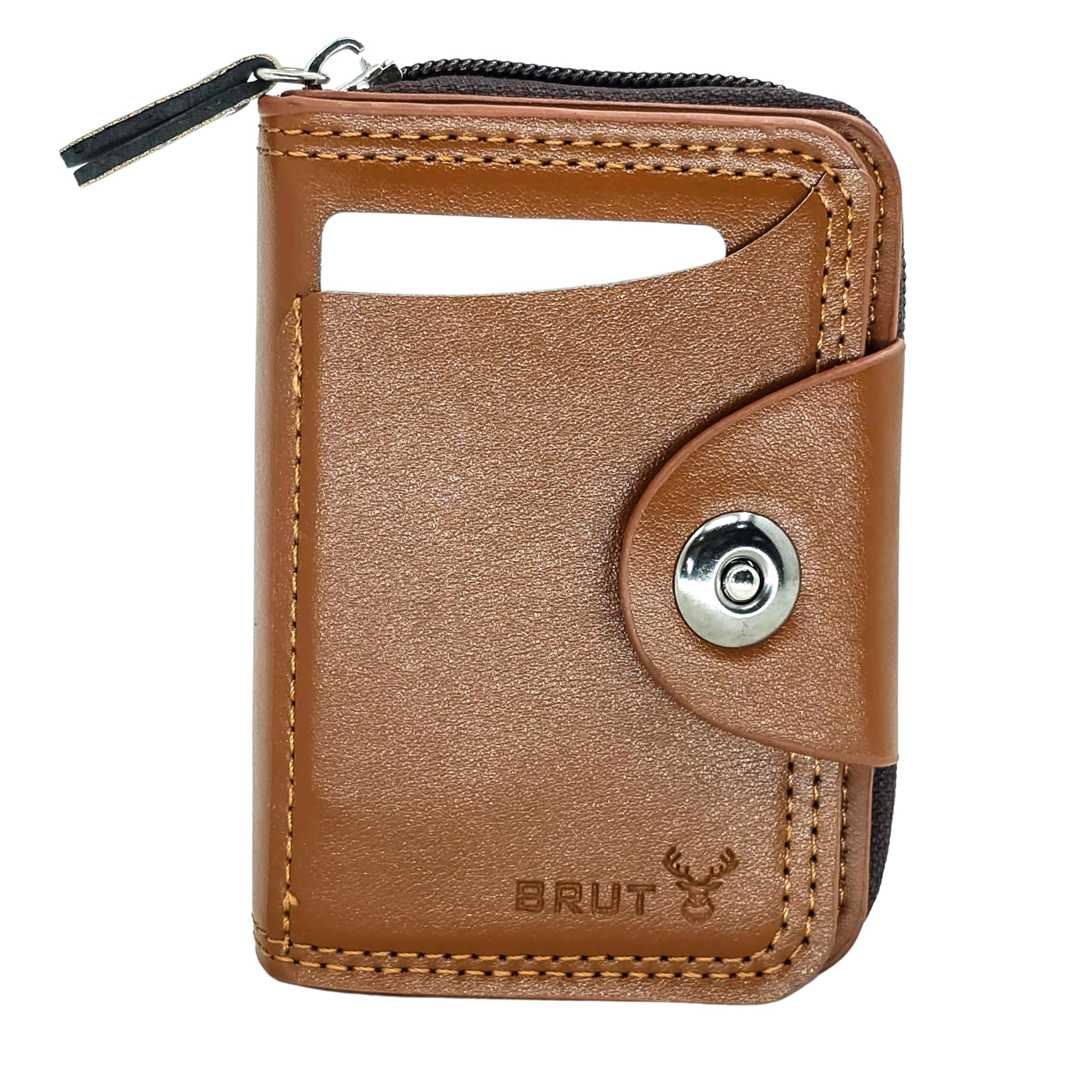 dead eye Leather Card Holder - Slim RFID Blocking Wallet with Zipper & Snap Closure | Compact Bifold Wallet for Credit Cards, Cash, & Coins | Travel & Front Pocket Friendly Pouch (COFEE)-picture-37