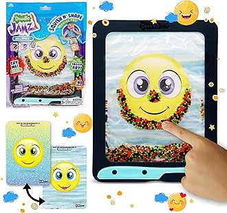 DoodleJamz JellyPics - Sensory Drawing Pads Filled with Non-Toxic Squishy Beads and Gel – Includes Stylus, Removable 2-Sided Emoji Backer Card (Green, Red, Black Beads)