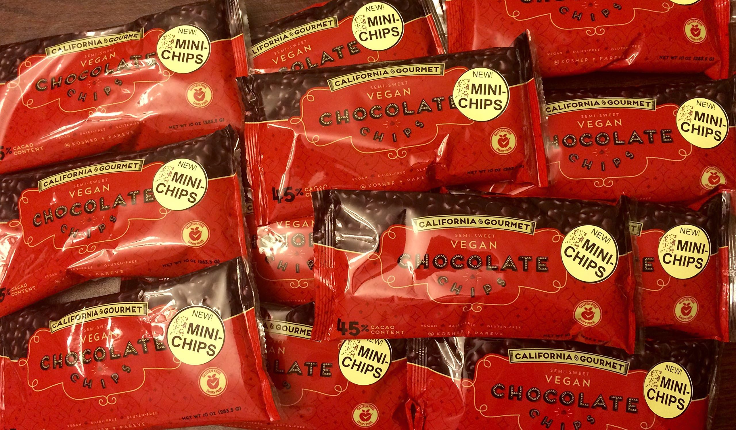 45% Cocoa Vegan Mini Chocolate Chips Dairy Free Kosher Gluten Free Nut Free 10 oz. bags โฆ (3 Pack)