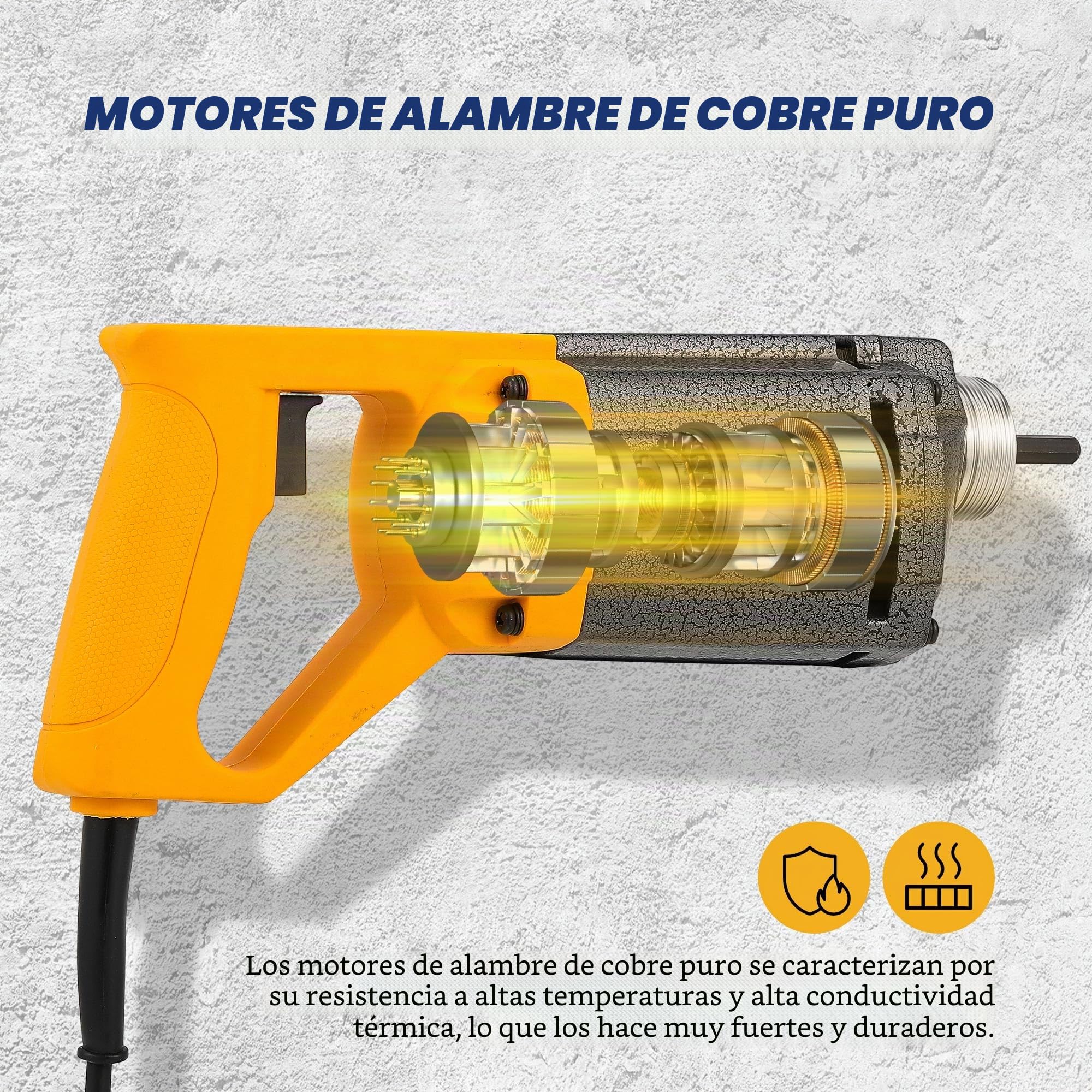 Hanchen Vibrador de Hormigón Eléctrico 1080W Hormigonera Portátil Mezclador de Concreto Industrial 4000rpm Ø35mm con Manguera de 1.5m