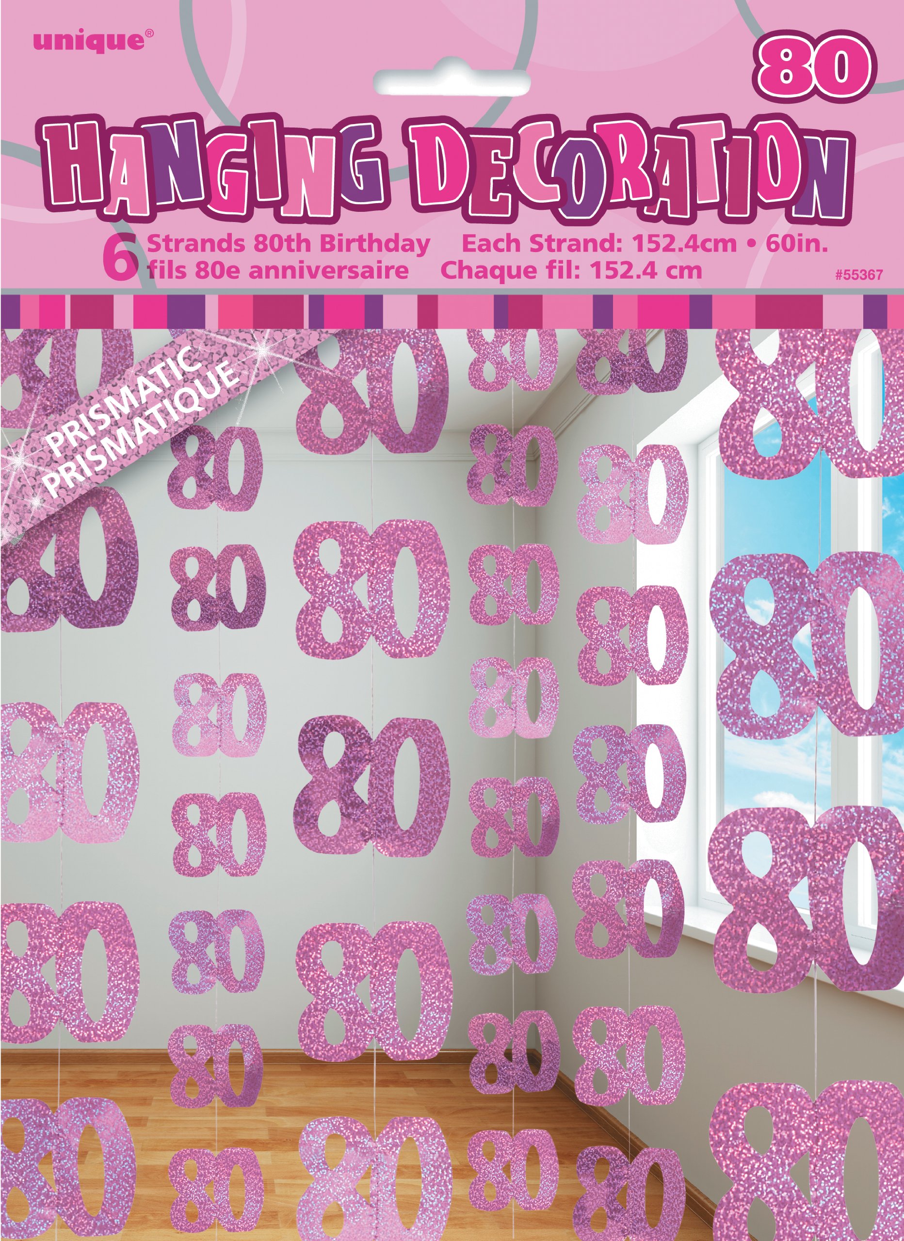 Unique Party 92068 - 9ft Foil Glitz Pink Happy 80th Birthday Banner — view 188