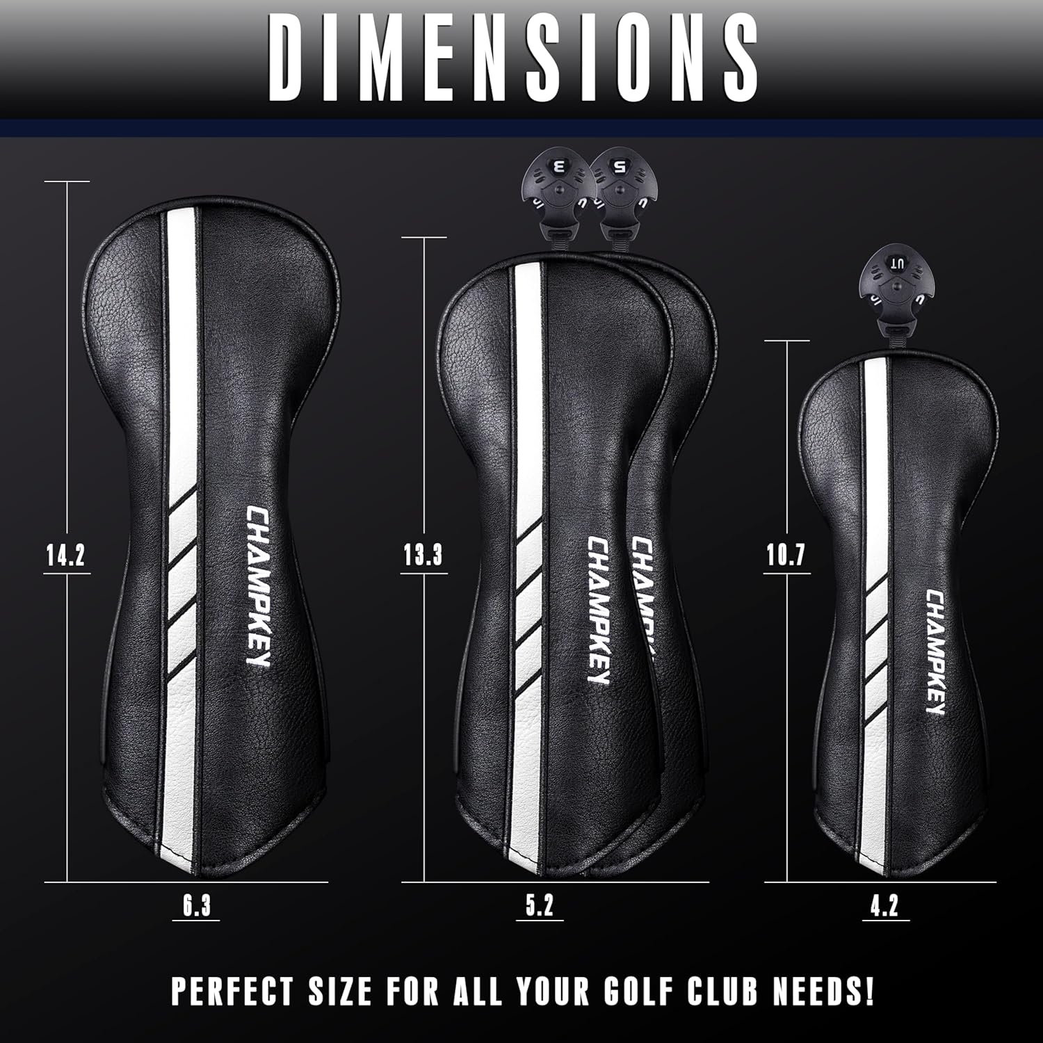 CHAMPKEY Premium Golf Head Covers for Woods and Driver - Advanced Polyurethane Synthetic Leather Golf Club Covers - Choose Between Single Cover and Full Set Covers