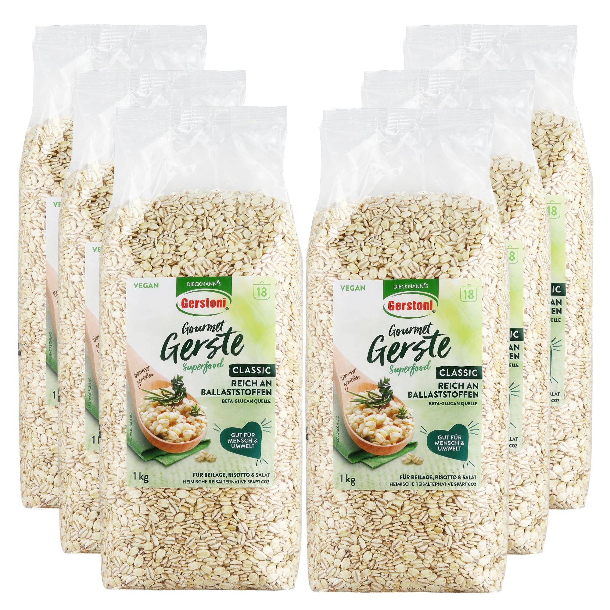 Gerstoni Gourmet Gerste Classic (6 x 1kg) – mild-nussige Reisalternative – ballaststoffreiches Superfood mit 5% pflanzlichem Beta-Glucan – nachhaltig & regional – fertig in nur 15–18 Minuten.