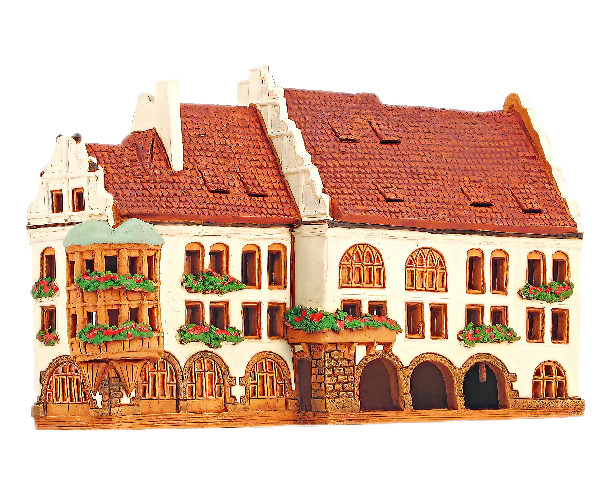 Ceramiczny domek świetlny, rękodzieło, artystyczna miniaturka, historyczny domek dworkowy w Monachium, Niemcy, C345AR