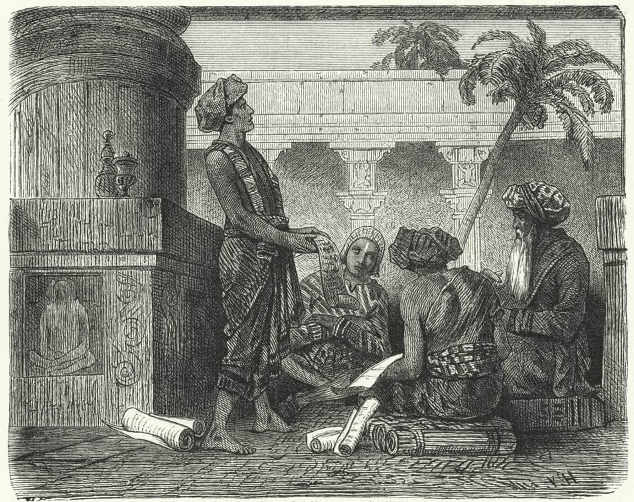 ARTXLXXBN Famous Painting Canvas Artwork Graffiti Print Brahmins in Ancient India by Hermann Vogel Portrait Canvas Image for Home Decor 60x90cm