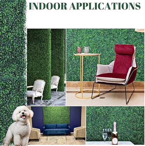 Miniatura 6 de Paneles artificiales de boj de 20 x 20 pulgadas (12 unidades), paneles de pared de césped con protección UV, gran privacidad, fondo de pared verde,