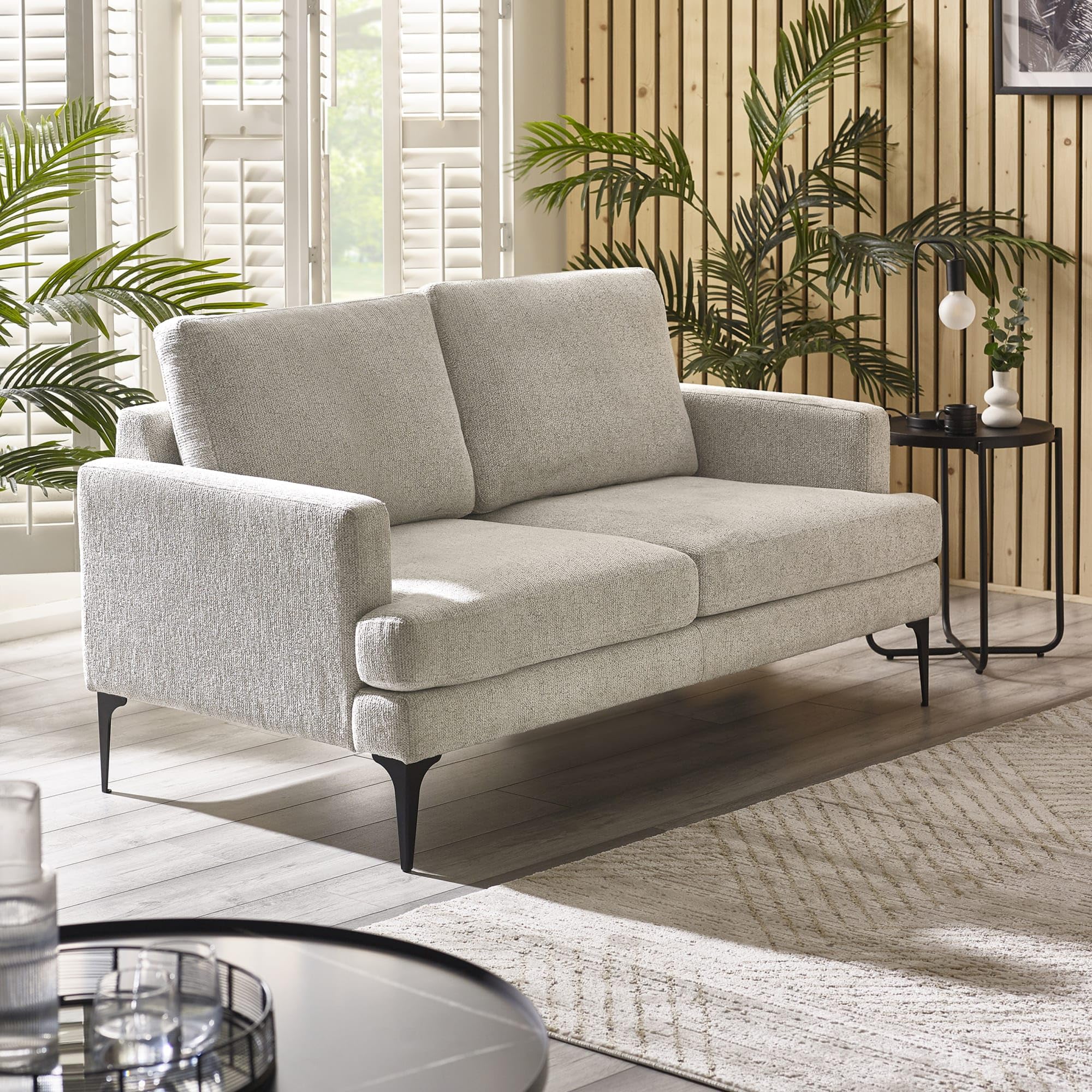 Julian Bowen Carrera Cream Sofa - 2 Seater Couch with Deep Seat & Black Legs, Oyster Chenille Upholstered Loveseat Setee for Living Room with Middle Support Leg - 86 x 155 x 86cm