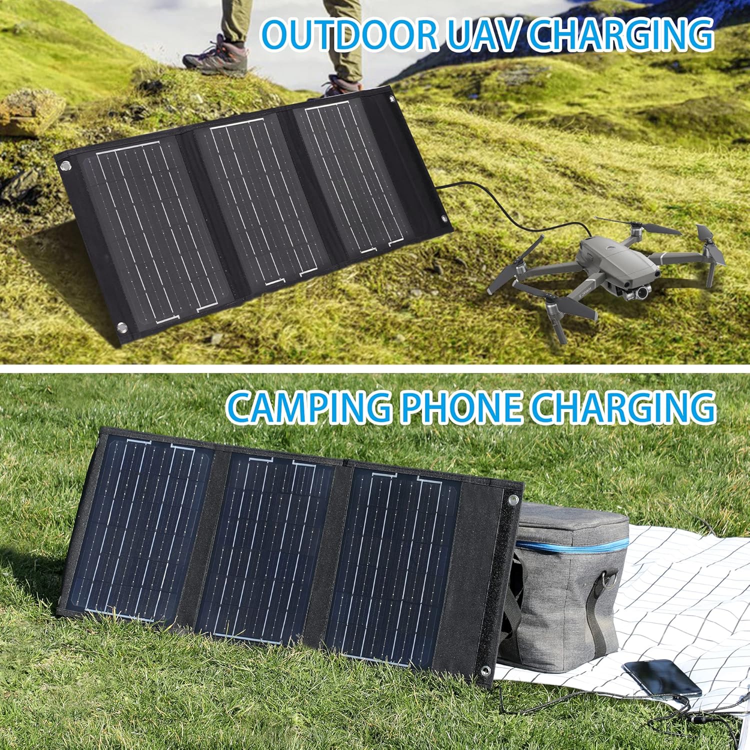 36W Foldable Solar Charger Portable Waterproof Panel Backpack Bag Quick Charging Power Station Compatible DC USB Tester Cables Port Cell Phone Pad Outdoor Camping Hiking