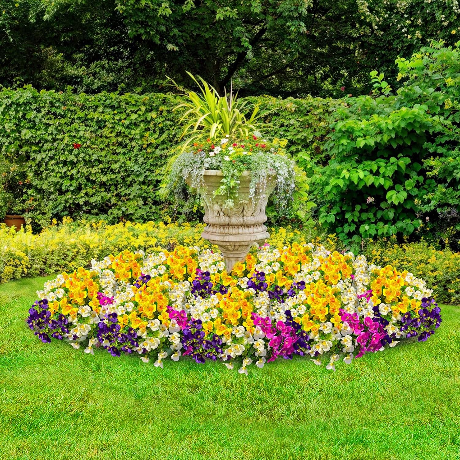 18pc Artificial Pansy Flowers for Outdoors,Silk Fake Flowers UV Resistant, Spring Flowers Artificial for Decoration,Outdoor Fake Plants for Door Porch Patio Planter Yard (Purple Yellow White Fuchsia） - Image 7