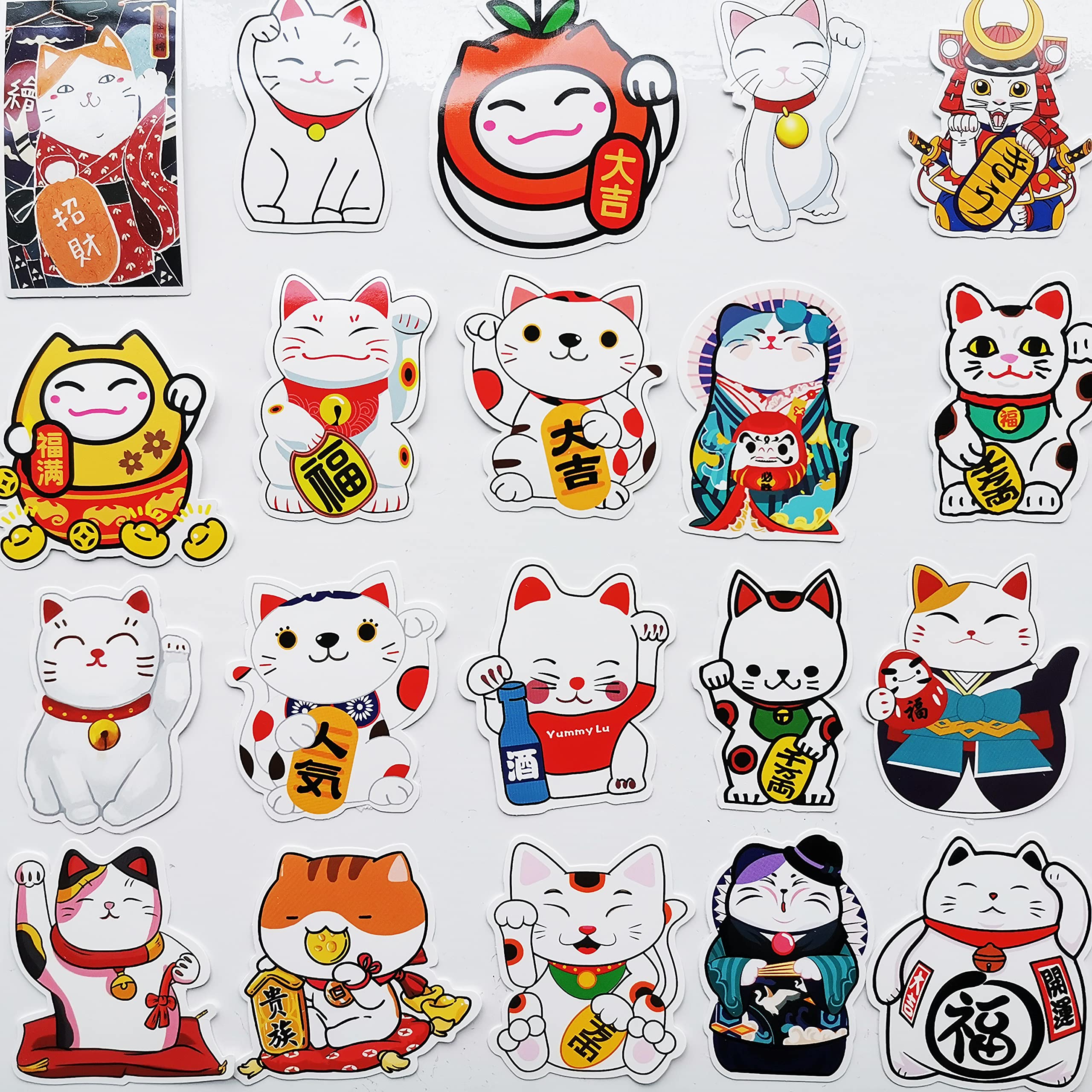49 calcomanías de Maneki Neko Kawaii de la suerte para decorar carpetas y fundas