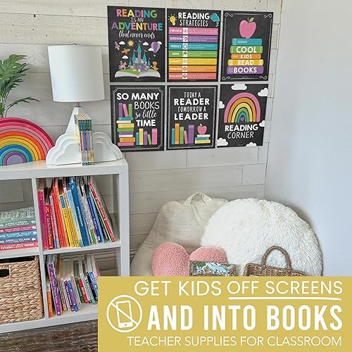 Miniatura 2 de Hadley Designs Carteles de lectura motivacionales para aula primaria 6 estrategias de lectura carteles para decoración de biblioteca de aula,