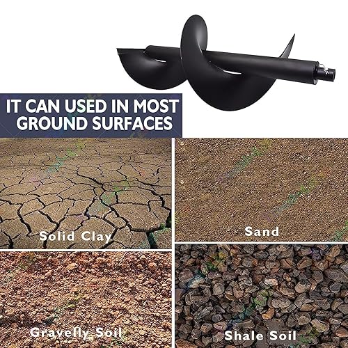 Miniatura 5 de Broca de taladro de tierra de 6 pulgadas con extensión de broca de taladro de 11.81 pulgadas, para agujeros de poste de repuesto para excavadora de