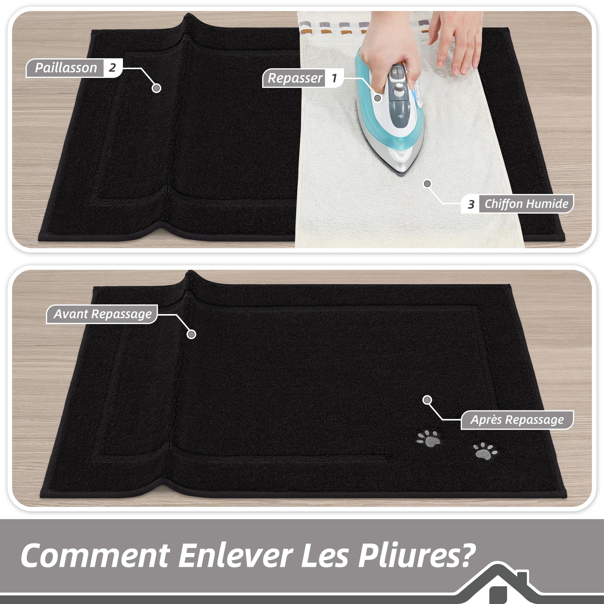 BEQHAUSE Tapis Entree Interieur, TPR Antidérapant, Noir, 90 x 150cm