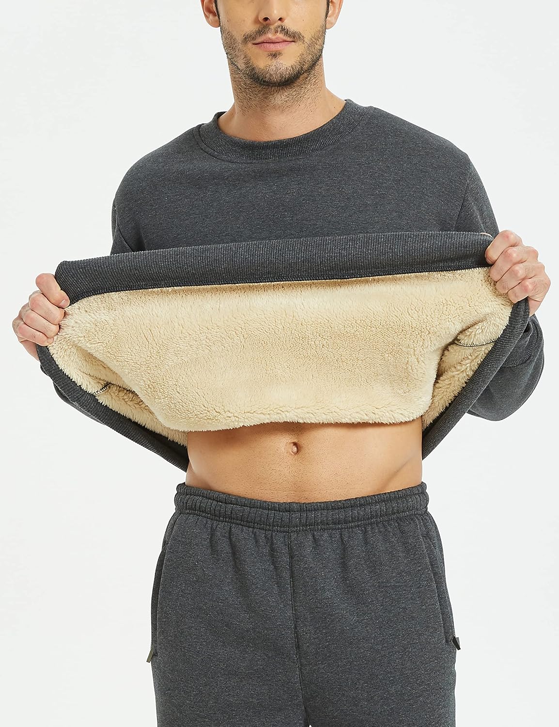 Yeokou Men's Fleece Sweatshirt Sherpa Lined Crewneck Basic Winter Thick Pullover Tops - Image 5