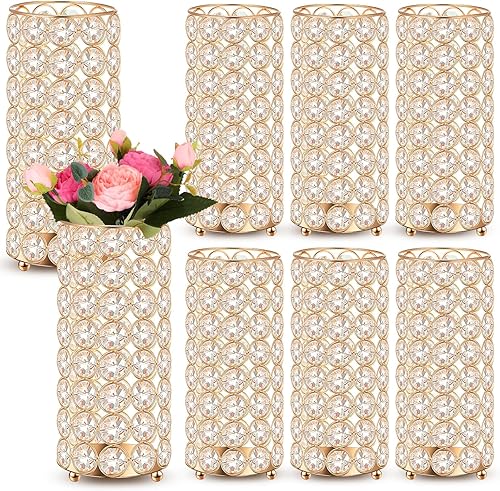 Dandat 8 jarrones de cristal para centros de mesa de boda, 7.87 pulgadas, portavelas de pilar de cristal, soporte de metal para decoración de boda,