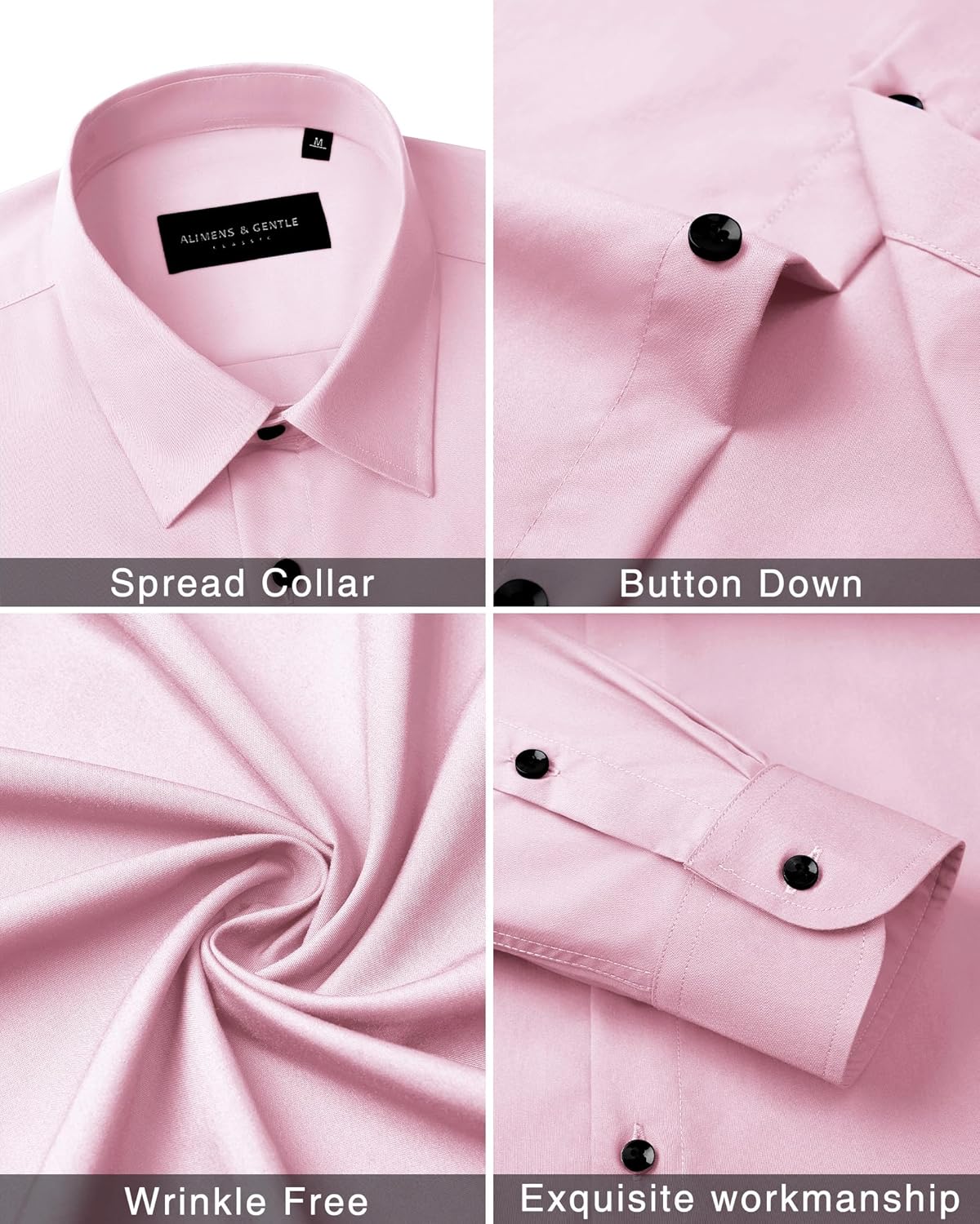 Alimens & Gentle Men's Dress Shirts Long Sleeve Wrinkle Free Stretch Business Casual Wedding Button Down Shirt - Image 5