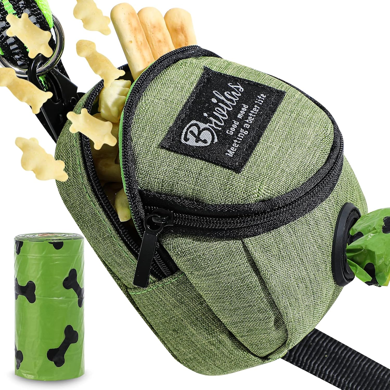 Brivilas Dog Poop Bag Holder For Any Dog Leash&Poopbag,Large Waste Bags Dispenser Belt Attachment With Doggie Treat Training Pouch Ideal…