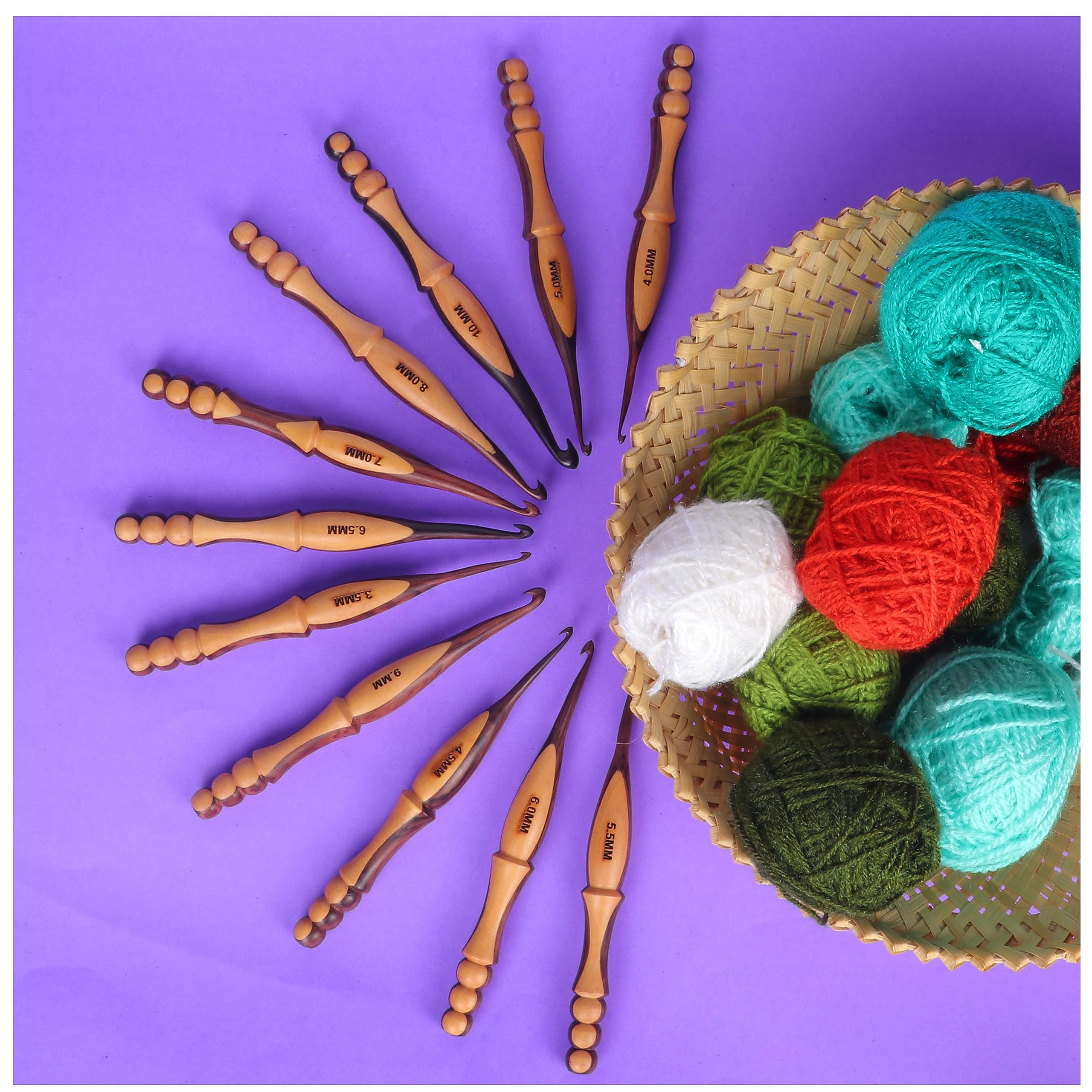 Rosewood & Halduwood Lot De 11 Crochets De 3,5 Mm à 10 Mm Pour Fil En Bois – Aiguilles à Tricoter Fabriquées à La Main Pour Tisser Des Fils (seulement