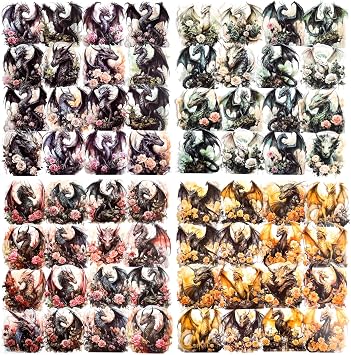 80 Pcs Gothic Aesthetic Dragon Rose Stickers for Scrapbooking Large Dark Fantasy Vintage Mythical Creature Clear Decals for Journals, Planners, Goth Crafts