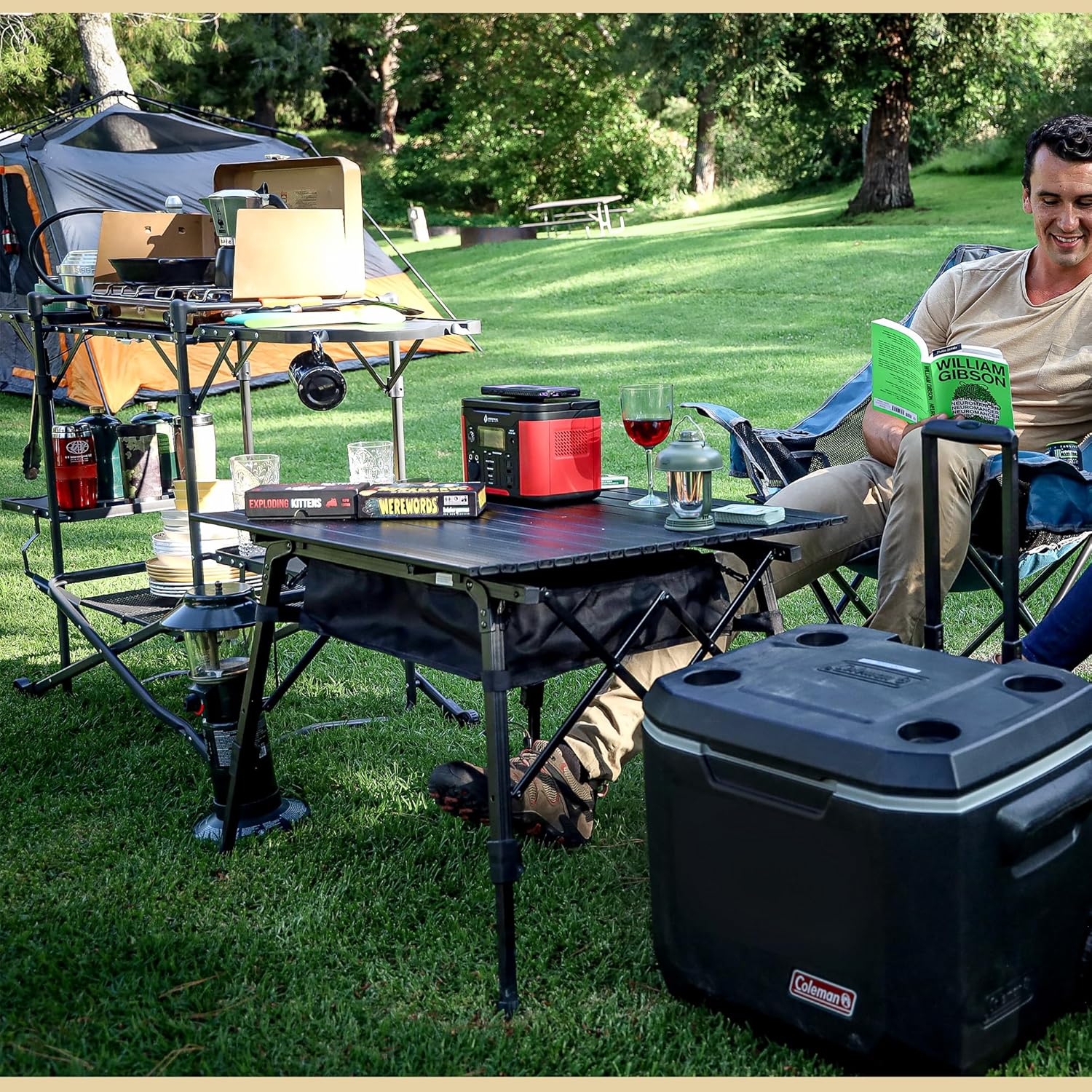 ARROWHEAD OUTDOOR 39" Aluminum Folding Camp Roll Up Table w/Adjustable Height, Undertable Mesh Storage, Carry Bag