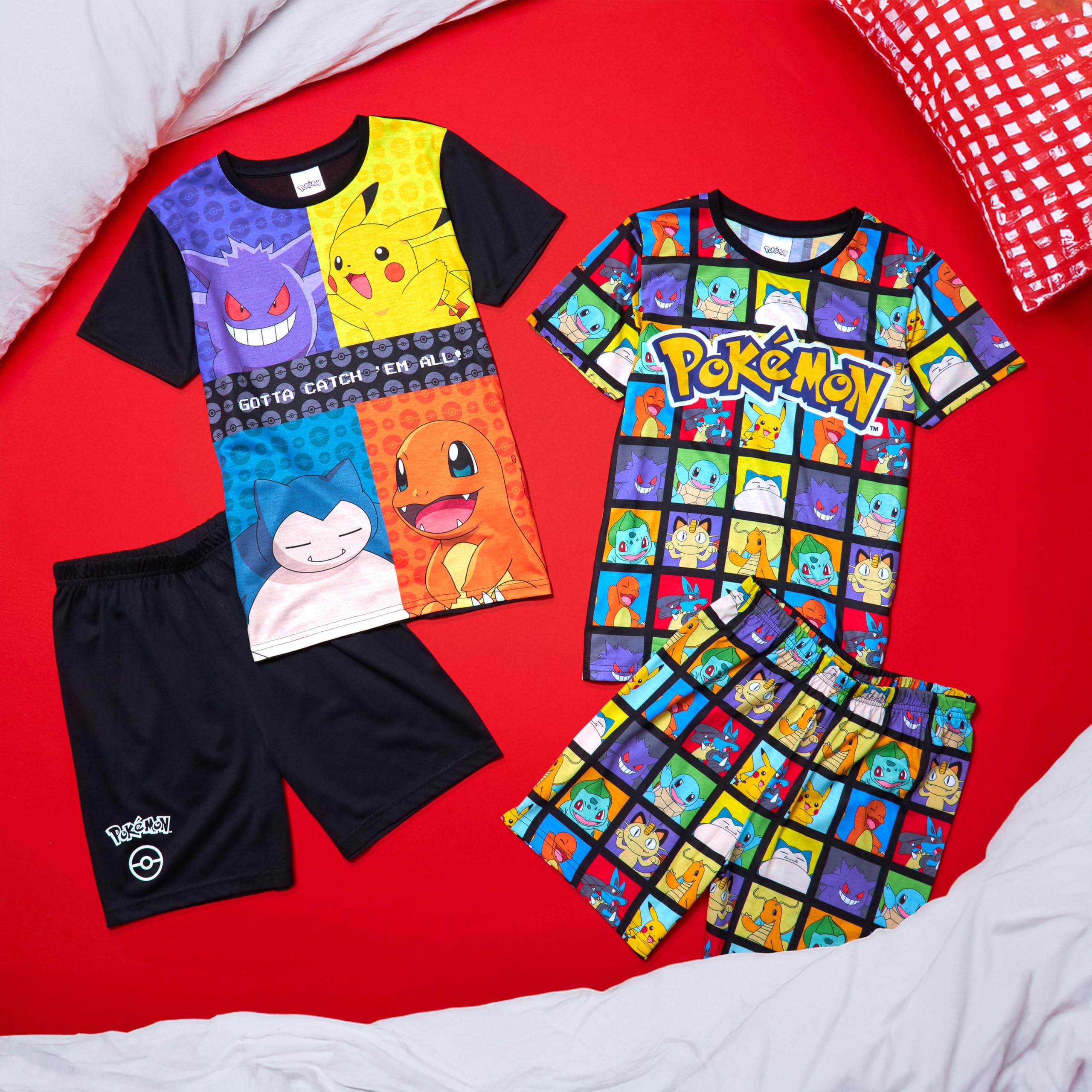 Pokemon Pyjama Enfant Garcon Été, Pyjama Court Manches Courtes, Comfy Vêtement de Nuit pour Ado, Pikachu Cadeau Garcon