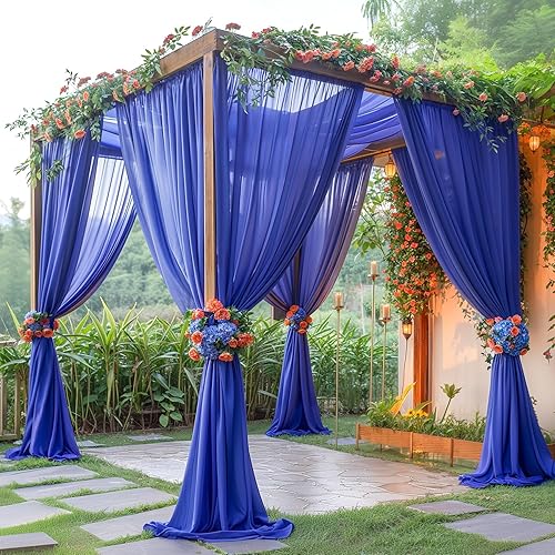 Miniatura 2 de Cortinas de telón de fondo azul real de 10 x 10 pies, cortinas de tela de gasa transparente sin arrugas para decoración de escenarios de boda, arco,