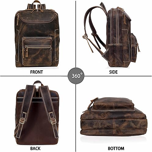 Miniatura 3 de Mochila de cuero vintage para hombre bolsa para laptop de 156 pulgadas gran capacidad viajes negocios senderismo hombro viajes viajes oficina