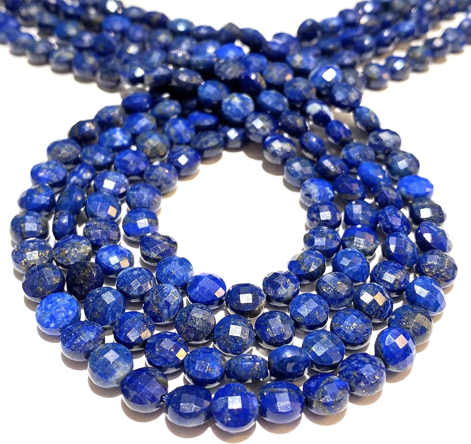 ABCGEMS Afghanistan Royal-Blue Lapis Lazuli Beads (A Revolutionary Cutting Process- More Surfaces to Reflect Light) Micro-Faceted Diamond-Cut Checkerboard Coin 6mm Tiny