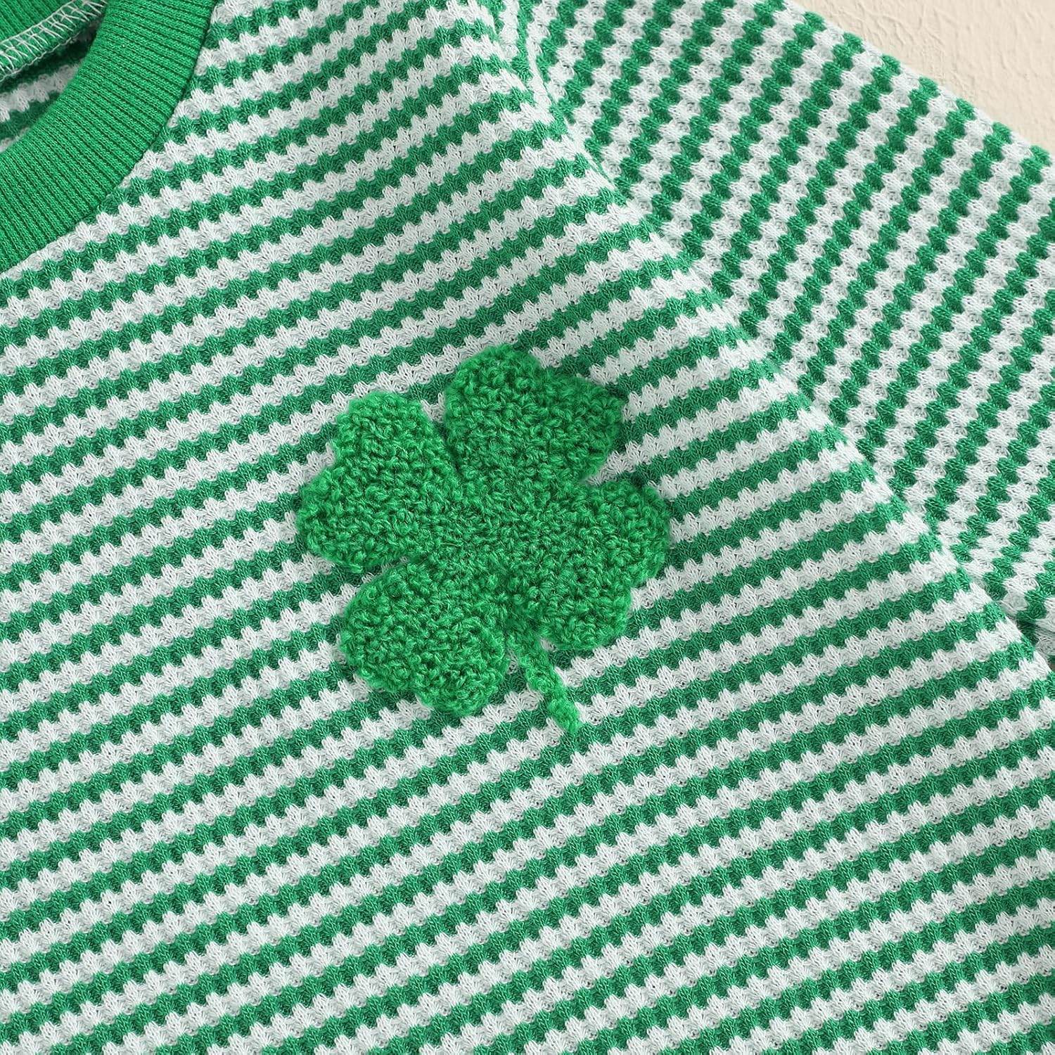 VISGOGO Baby Sweatshirt Romper Striped Heart/Clover Waffle St.Patrick Day Long Sleeve Irish Onesie Jumpsuits - Image 7