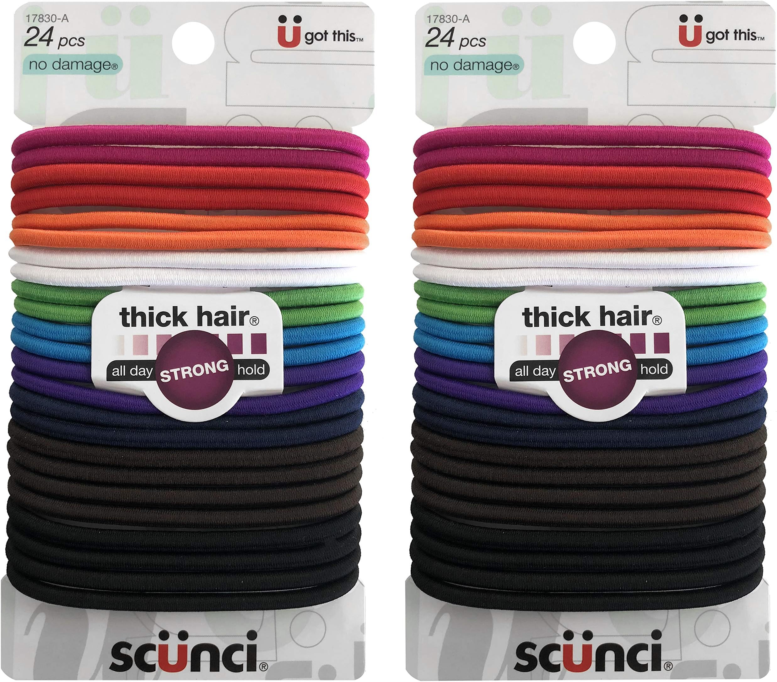 Scunci Effortless Beauty Thick Hair No-damage Bright Elastics, 5Mm, 24-Count (2-Pack)